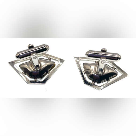 VTG 70s Hickok Cufflinks Silver Tone Asymmetrical Faceted Amethyst Gem Signed - Picture 10 of 12